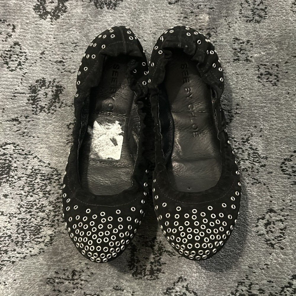 See by Chloe studded grommet ballet flats shoes 35.5 5.5 eyelet
